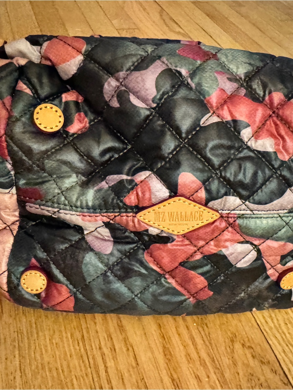 MZ Wallace Quilted Crossbody Bag Pink Black Floral Camo Print - Picture 2 of 4